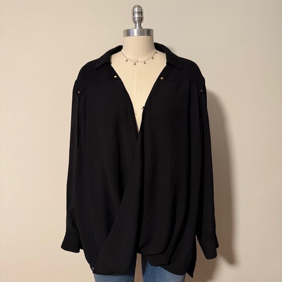 Michael Kors Black Sheer Chiffon Vneck Blouse - Picture 1 of 5